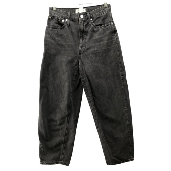 Madewell Denim - Madewell Balloon Jeans Womens 24 Noll Wash Black High Rise Barrel Leg Wide Leg